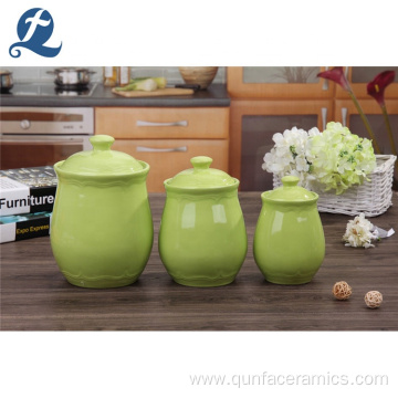 Wholesale Custom Green Ceramic Food Storage Canister